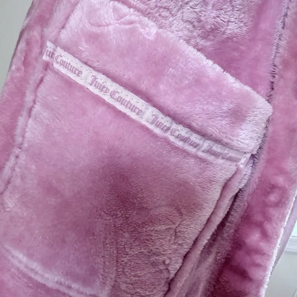 Juicy Couture Pink Plush Hooded Robe S/M Y2K Coquette Velour Spa Loungewear - Picture 10 of 16
